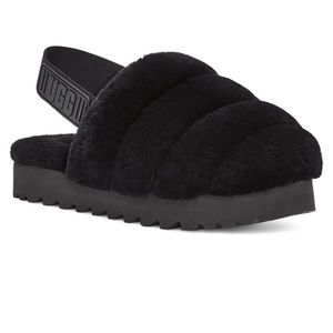 UGG Super Fluff Slides Black
